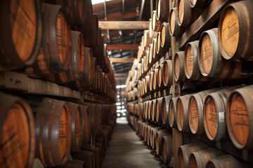 whiskey barrels in the cellar