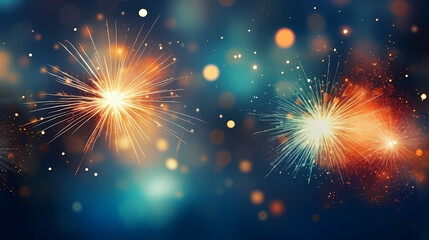 Obraz premium Happy New Year, burning fireworks with bokeh light background