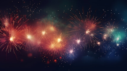 Happy New Year, burning fireworks with bokeh light background