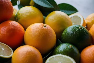 A collection of assorted citrus fruits like oranges, lemons, and limes