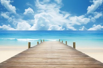 Foto op Plexiglas Wooden pier leading to the sea with blue sky and white clouds © Mystic