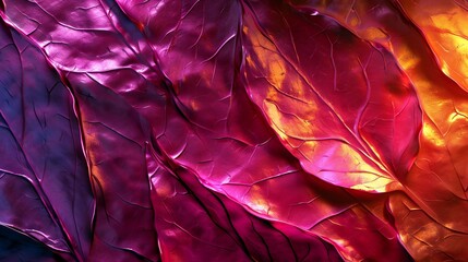 Cold & Warm Leaf Dance: Close-up textured background, a dance of hot and cold tones in calming rhythms.