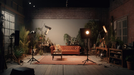 Film studio with various shooting equipment