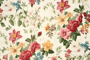 Tuinposter Vintage floral seamless pattern,  Hand drawn flowers and leaves background © Mystic