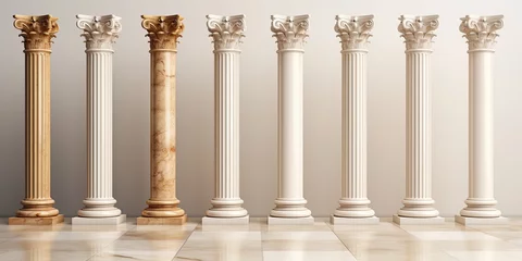 Fotobehang Different styles of classic antique white marble columns depicted in illustrations. © Sona