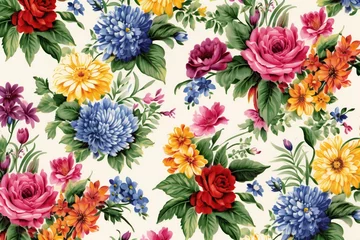 Fototapeten Seamless pattern with watercolor flowers,  Hand-drawn illustration © Mystic
