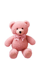 Pink teddy bear. Children's toys, gifts. PNG transparent background and white background.