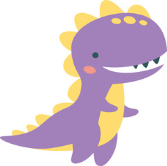 Cute green dinosaur in simple child style on white background, flat vector illustration . Vector illustration