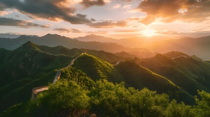 Sunset photograph of the Great Wall of China