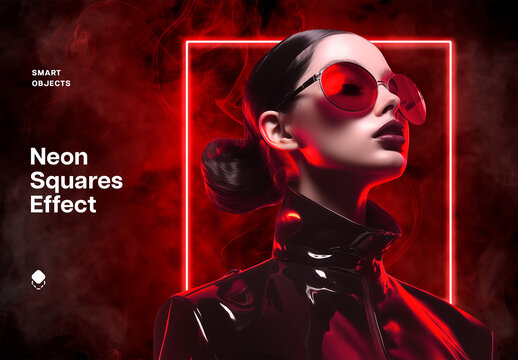 Red Neon Squares With Smoke Effect Mockup With Generative AI Preview
