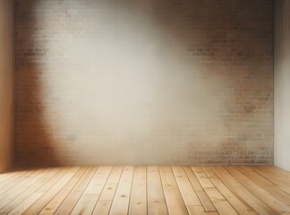 Stylish and empty brick wall room with a durable wood floor.
Generative AI.