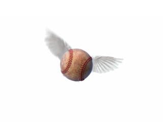 Baseball ball with wings flying, transparent background