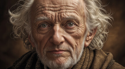 Portrait of an old gray-haired man. AI