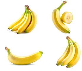 A set of ripe different bananas on a white background
