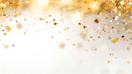 Elegant Extravaganza: Celebrating in Style with Golden Confetti Adorning a Crisp White Canvas