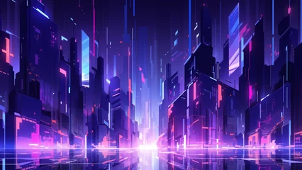 Papier Peint photo Violet Futuristic city cyberpunk landscape, future, purple lights, modern buildings, night city