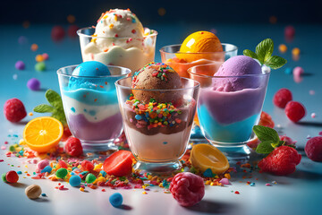 Ice cream with fruits HD