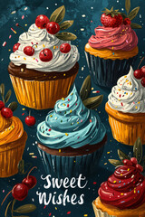 Birthday Greeting Card with Sweet Assortment of Cupcakes