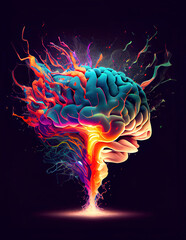 Psychedelic Brain Explosion, A Colorful Burst of Intellectual Energy