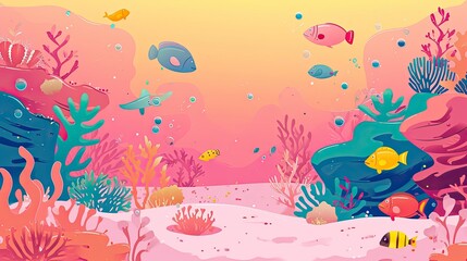 Fototapeta na wymiar Flat Illustration of Underwater Ocean
