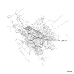 Craiova.city map with roads and streets, Romania. Vector outline illustration.