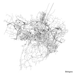 Bologna city map with roads and streets, Italy. Vector outline illustration. © eestingnef
