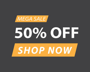 Mega Sale Simple beautiful design yellow stripes white text, 50% OFF for advertising 
