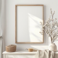 White Table With Vase of Flowers and Picture Frame