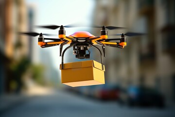 Same day delivery autonomous flight package drone UAS or UAVs. Data analytic tracking, electronic inventory tracking, efficient fulfillment. Innovations in packaging increase delivery experience.