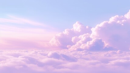 Beautiful sky on colorful gentle light day background. Sunny and fluffy clouds with magical violet...