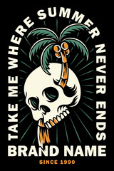 Skull with surf and summer theme