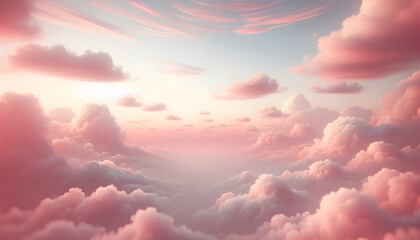 Radiant soft pink sky with peaceful clouds.
Generative AI.