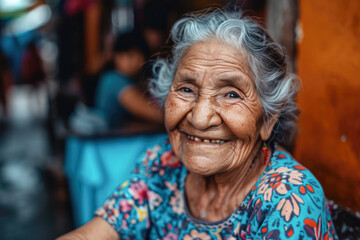 Portrait of an old woman in the old town of Chiang Mai, Thailand. - obrazy, fototapety, plakaty