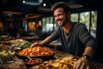 Obraz premium Office staff from different backgrounds having a fun, food-filled break with snacks and refreshments, Generative AI