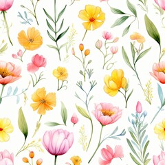 Watercolor Painting of Flowers on White Background