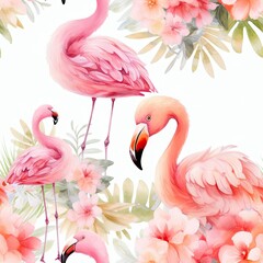 Group of Flamingos Standing Together in a Seamless Pattern