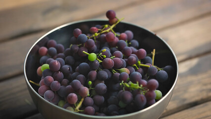 Fresh grapes mix on plate, fruits