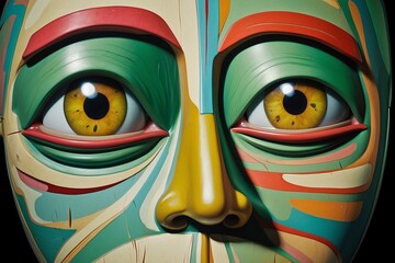 Fototapeta premium abstract expressionist creepy cute cartoon unreal face of character monster with a big head and big eye.