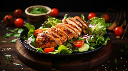 Healthy food concept. Grilled chicken with fresh