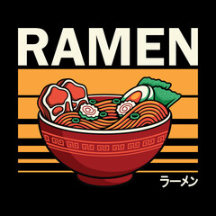 Obraz premium Vector illustration of delicious Japanese ramen noodle on bowl