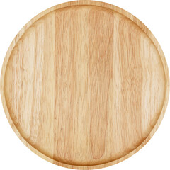 Empty round wooden plate. Top view image.	