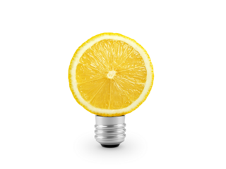 Yellow Lemon light bulb, transparent background. health and beauty concept