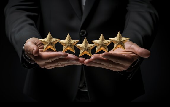 A person who is carrying five stars in his hand with the concept of rating a product. generative Ai