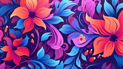 Abstract pattern with floral elements and bright color scheme