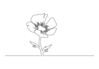 Obraz premium Poppy flowers continuous one line vector art illustration and single outline simple flower design