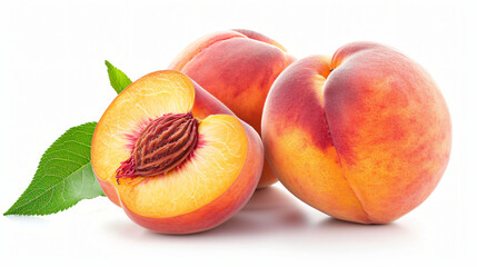 Peach fruit isolated white background