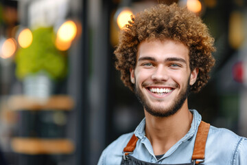 Portrait of a handsome young man with afro hairstyle smiling outdoors