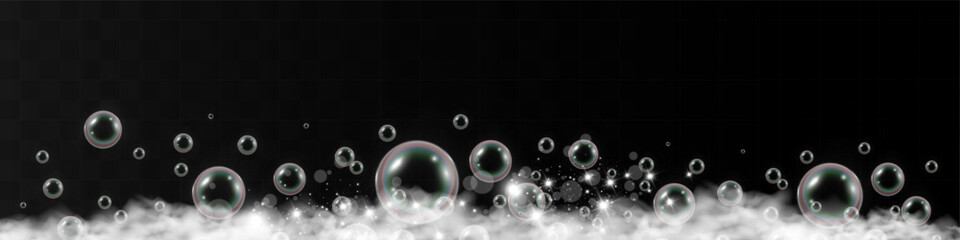 Air bubbles.Soap foam vector illustration on a transparent background.	

