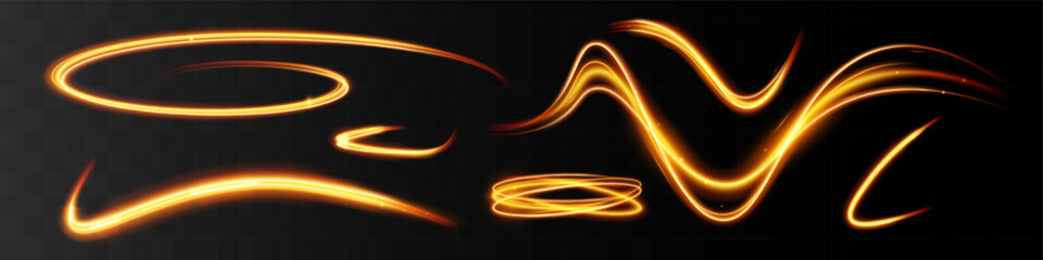 Light wave,shiny gold lines.Color glowing design element.Wavy bright stripes.Vector illustration.
