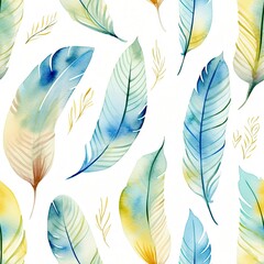 Fototapeta na wymiar Vibrant Watercolor Painting of Blue and Yellow Feathers